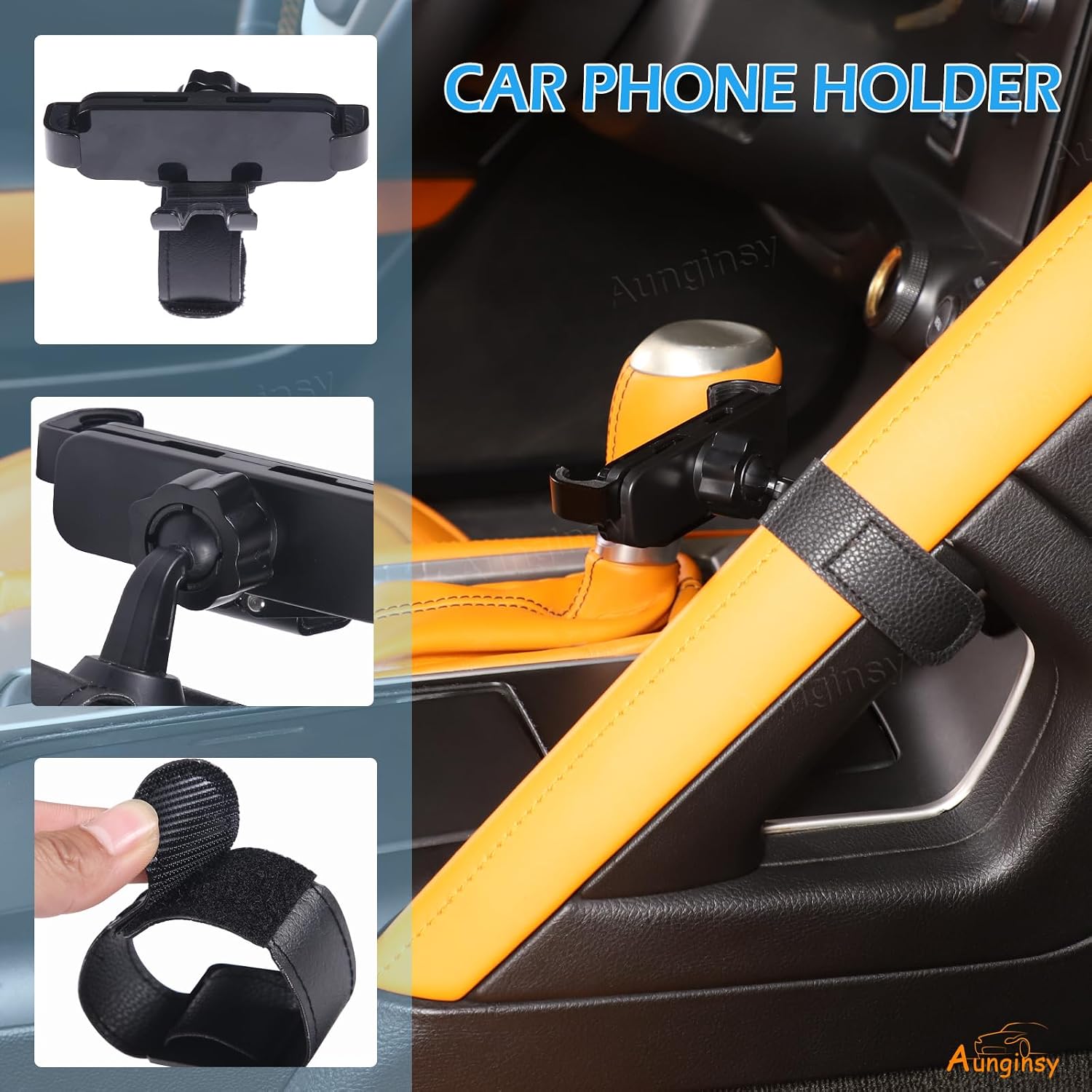Aunginsy Phone Holder Mount Compatible with Chevrolet Corvette C7 2014-2019 & Kia Telluride 2018-2026, Multifunctional Mobile Phone Stand Navigation Bracket Clamps on Center Console Handle Accessories