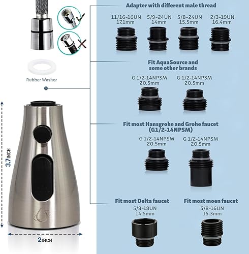 Miniatura 2 de Repuesto de cabezal de grifo de cocina, rociador desplegable para Moen, Delta y American Standard - Cabezal de grifo de fregadero de 3 funciones con