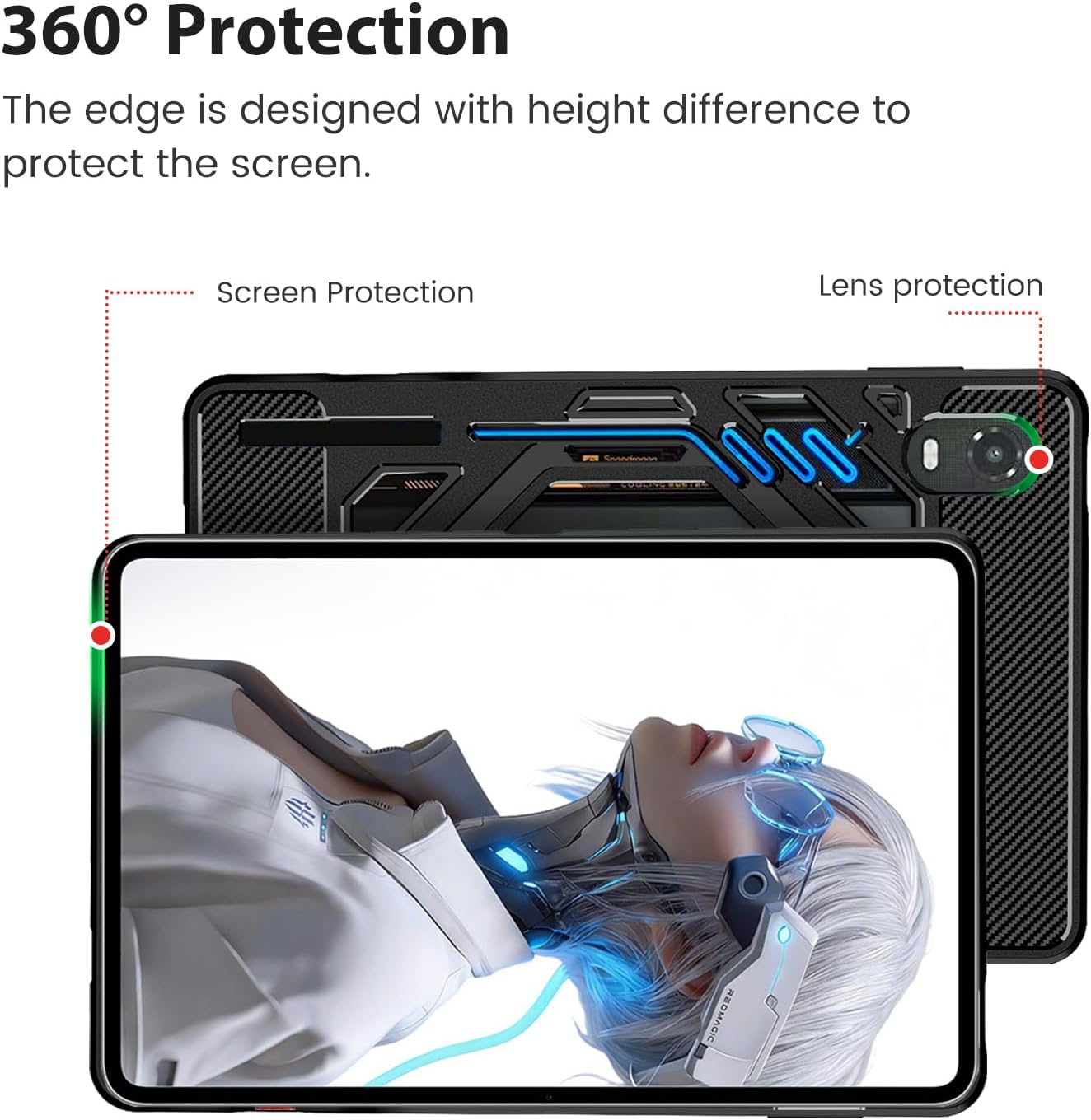 Case Cover Compatible with Redmagic Astra 2 Tablet 9.06inch, Hollowed-Out TPU Protective Case with 2 Detachable Grip Handles, Anti-Scratch Shockproof Flexible Tablet Shell, Black image 3