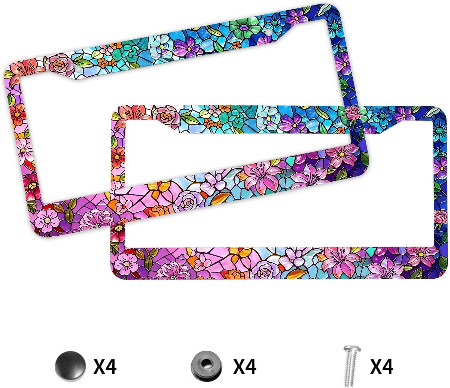 2Pcs Flowers License Plate Frame Colorful Floral Car Accessories License Plate Holder for Front Rear Car Tag Cover 2 Holes Screws image 2