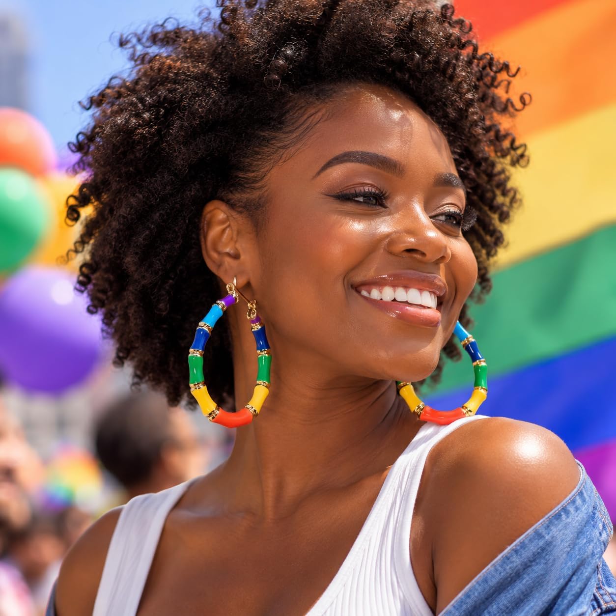 Rainbow Bamboo Hoop Earrings Pride Earrings Outfits for Women Colorful Gay Lesbian Lgbt Earring Pride Jewelry Shirts Accessories Gifts image 2