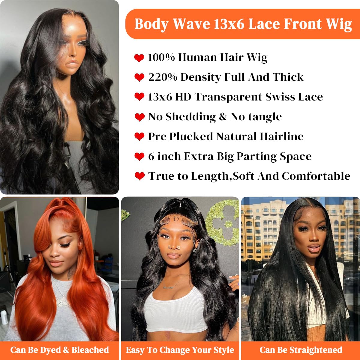 30 Inch 13x6 Body Wave Lace Front Wigs Human Hair 220 Density HD Lace Front Wigs Human Hair Pre Plucked Brazilian Virgin Wigs Human Hair for Women Glueless Lace Frontal Wig Natural Black Body Wave Wig