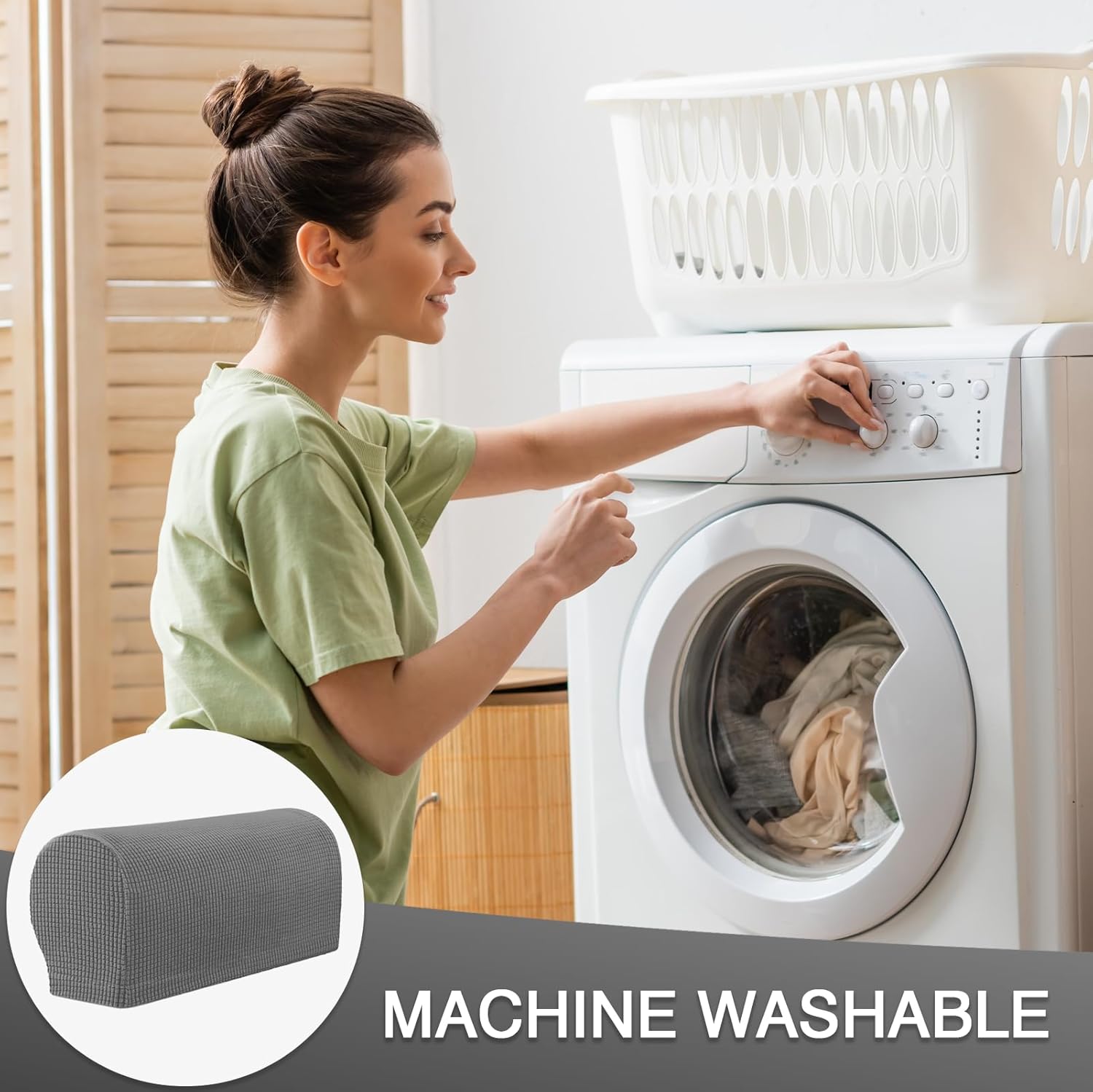 VEGCOO 4 Pcs Armrest Chair Covers, Stretch Arm Rest Covers Soft Polyester Armchair Couch Sofa Arm Caps with Laundry Bag, Non Slip Arm Covers Furniture Protector for Sofa Chair Couch Recliner (Grey)