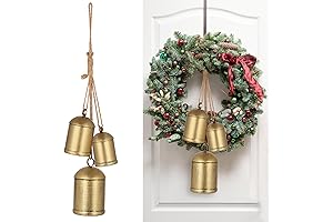 Forwe Christmas Bells Vintage Gold Brass Bells on Jute Rope Rustic Christmas Decoration