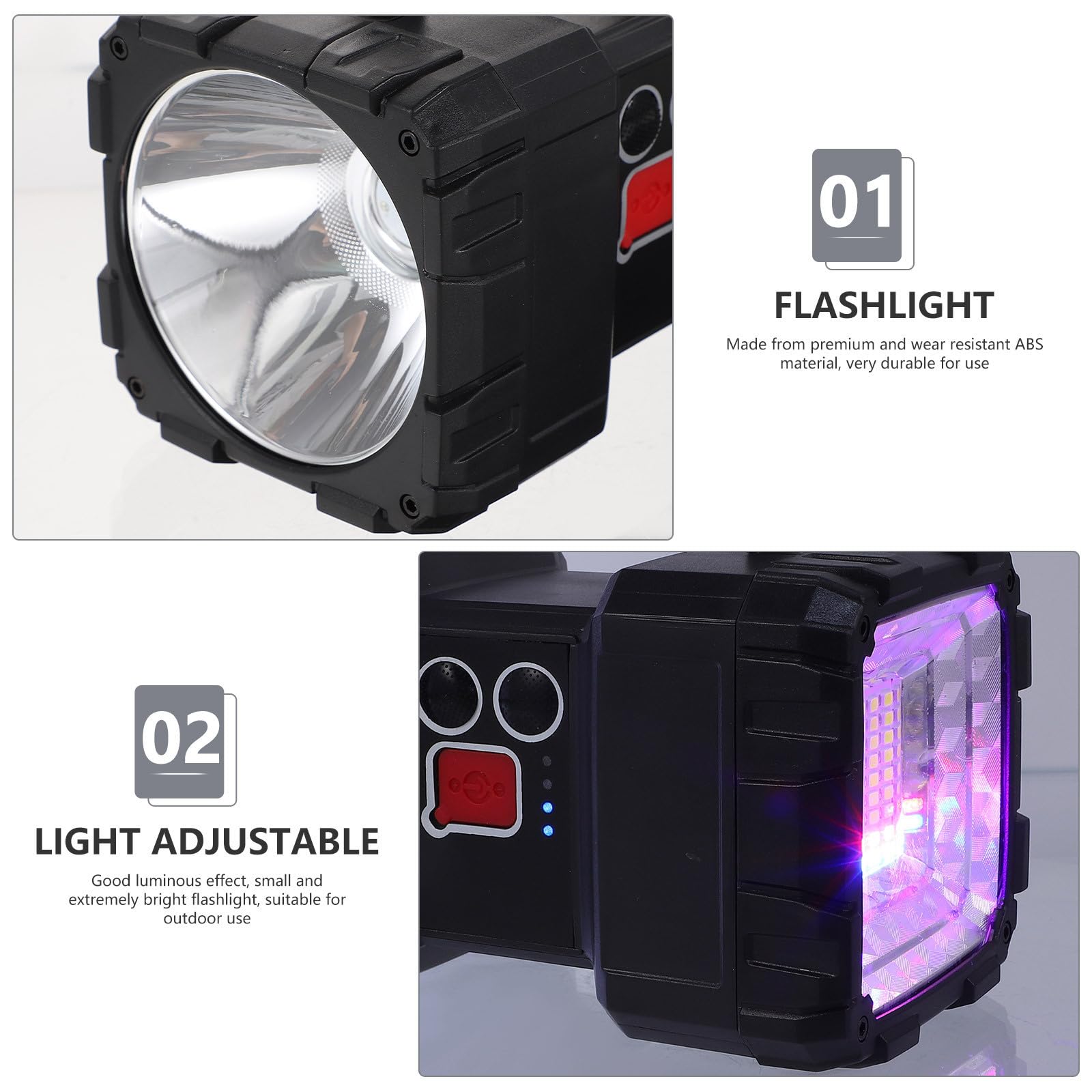 Torcia Ricaricabile Potente 50w L2+45smd Nero per Esterni | Ipx4, Formato Compatto Portatile, Spotlight 3 Livelli e Floodlight 4 Livelli
