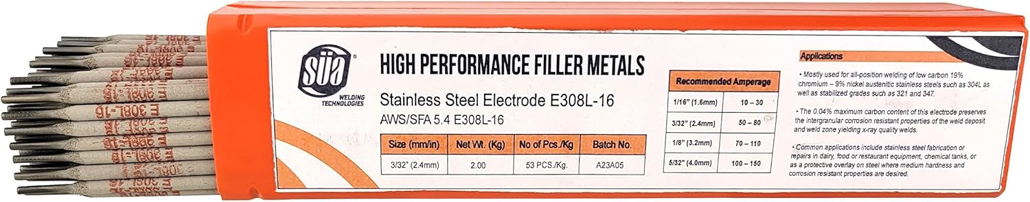 SÜA - E308L-16 - Stainless Steel Welding Electrode - 12" x 3/32" (4.4 LB)