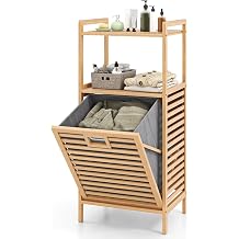 LIFEZEAL Bamboo Laundry Basket with 2 Shelves and Removable Bag 43L