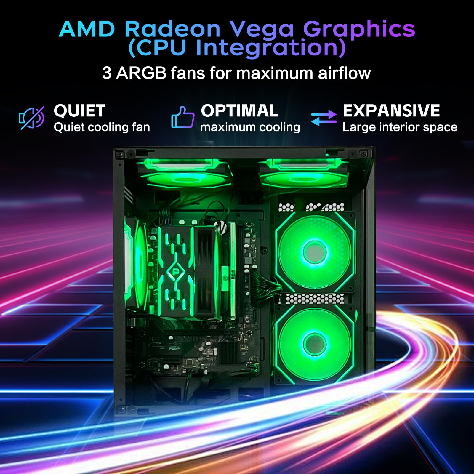 PC Gaming Desktop AMD Ryzen 7 5700G RAM 16G 3200MHz DDR4 1TB M.2 Prebuilt Computer Tower 550W Bronze Power Supply ARGB Air Colling Computer for Office Game