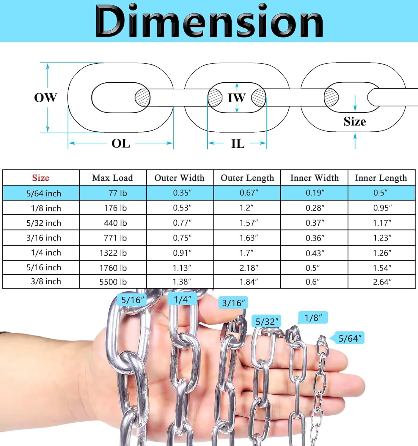 304 Stainless Steel Chain Heavy Duty Outdoor