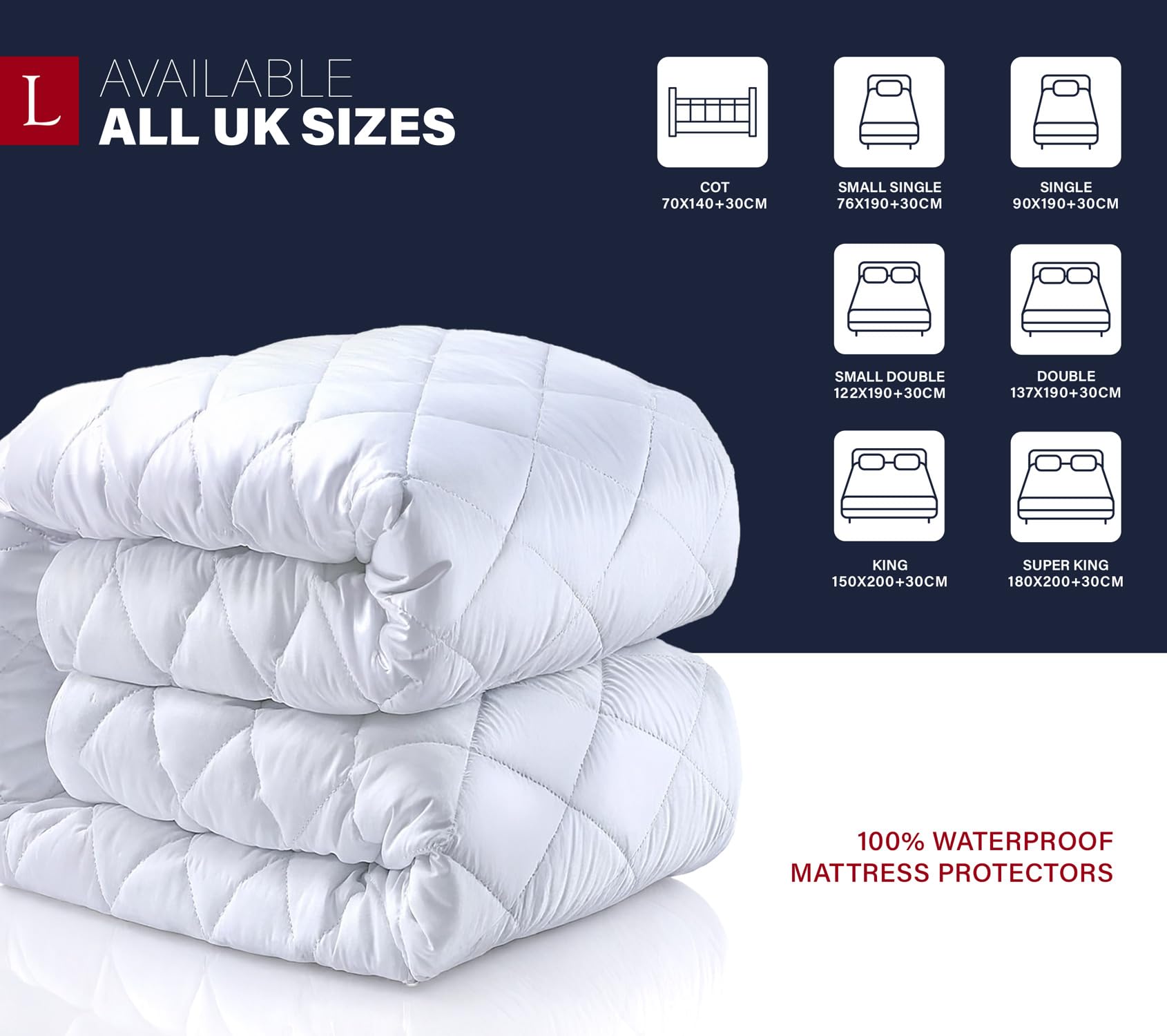Lakhmaali Quilted Waterproof Small Single Mattress Protector, 4-Layer Super Absorbent, Extra Deep 35cm Fitted Skirt - Image 2