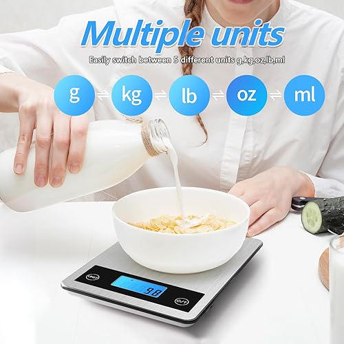 Miniatura 4 de Báscula de alimentos, báscula digital de cocina de 22 libras22.0 lbs para alimentos y gramos de cocina, horneado, graduación precisa de 1 g0.1 oz,