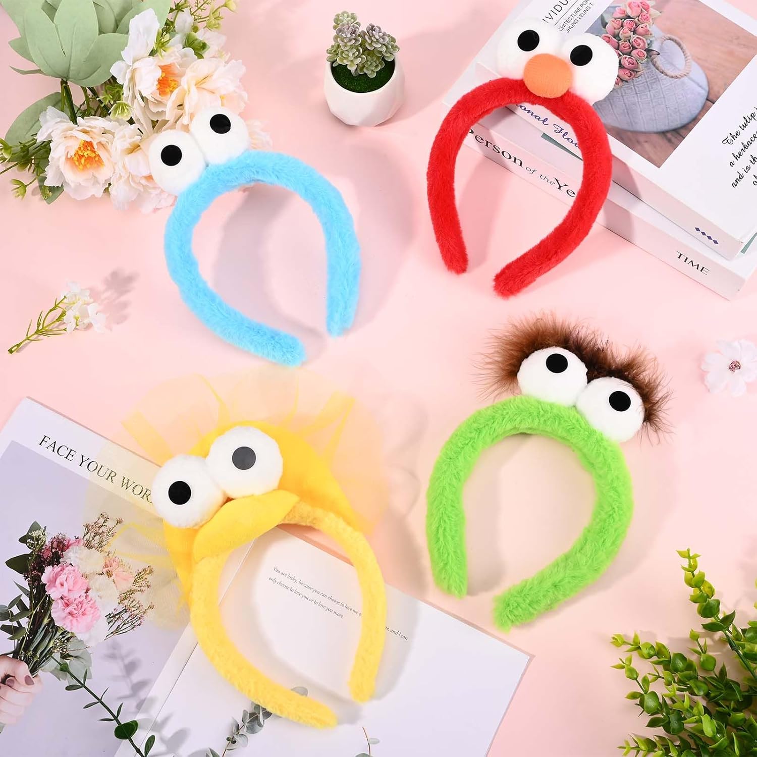 4 Pcs Eyes Headbands Colorful Fluffy Hairband Cartoon Monster Costume for World Book Day Birthday Halloween Cosplay Party Accessories - Image 4