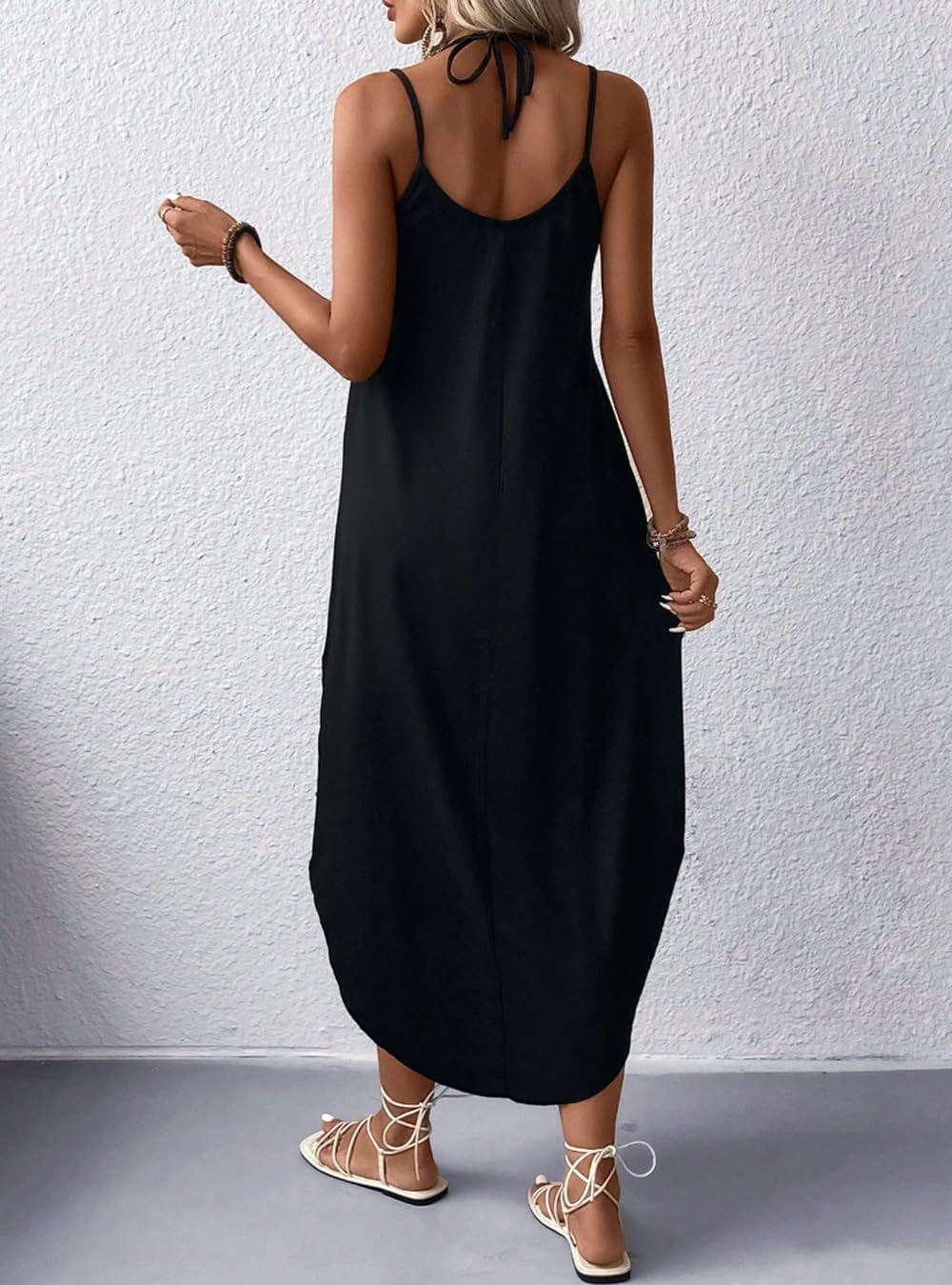 Chicrise Robe D'été Femme Longue Maxi Robe sans Manches Col V Robe De Plage Décontracté