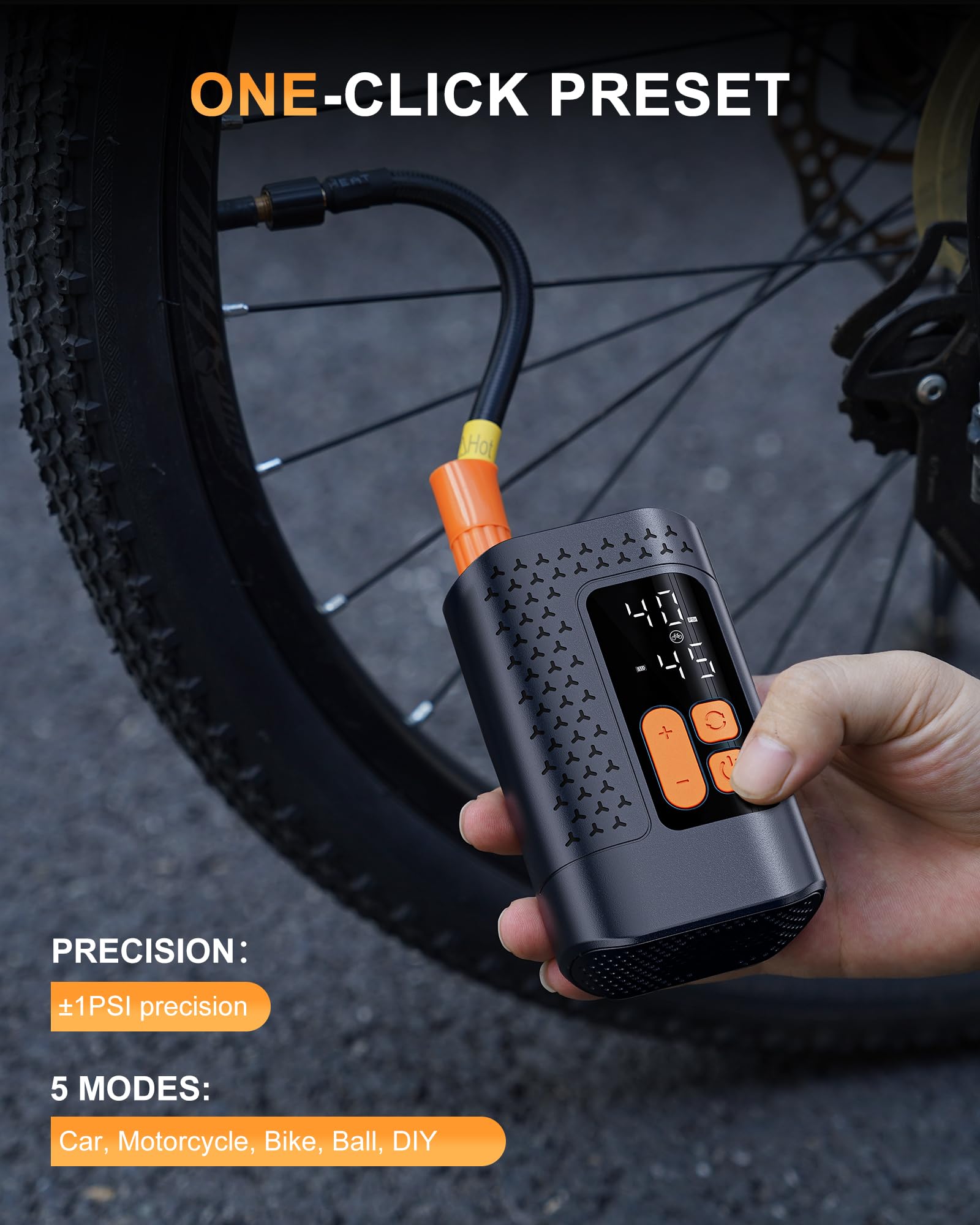 Electric Bike Pump, 160PSI Mini Bike Tire Pump, 4X Fast Bicycle Pump with Digital Pressure Gauge, Bike Air Pump for Mountain Bike, Moto, Car and Balls