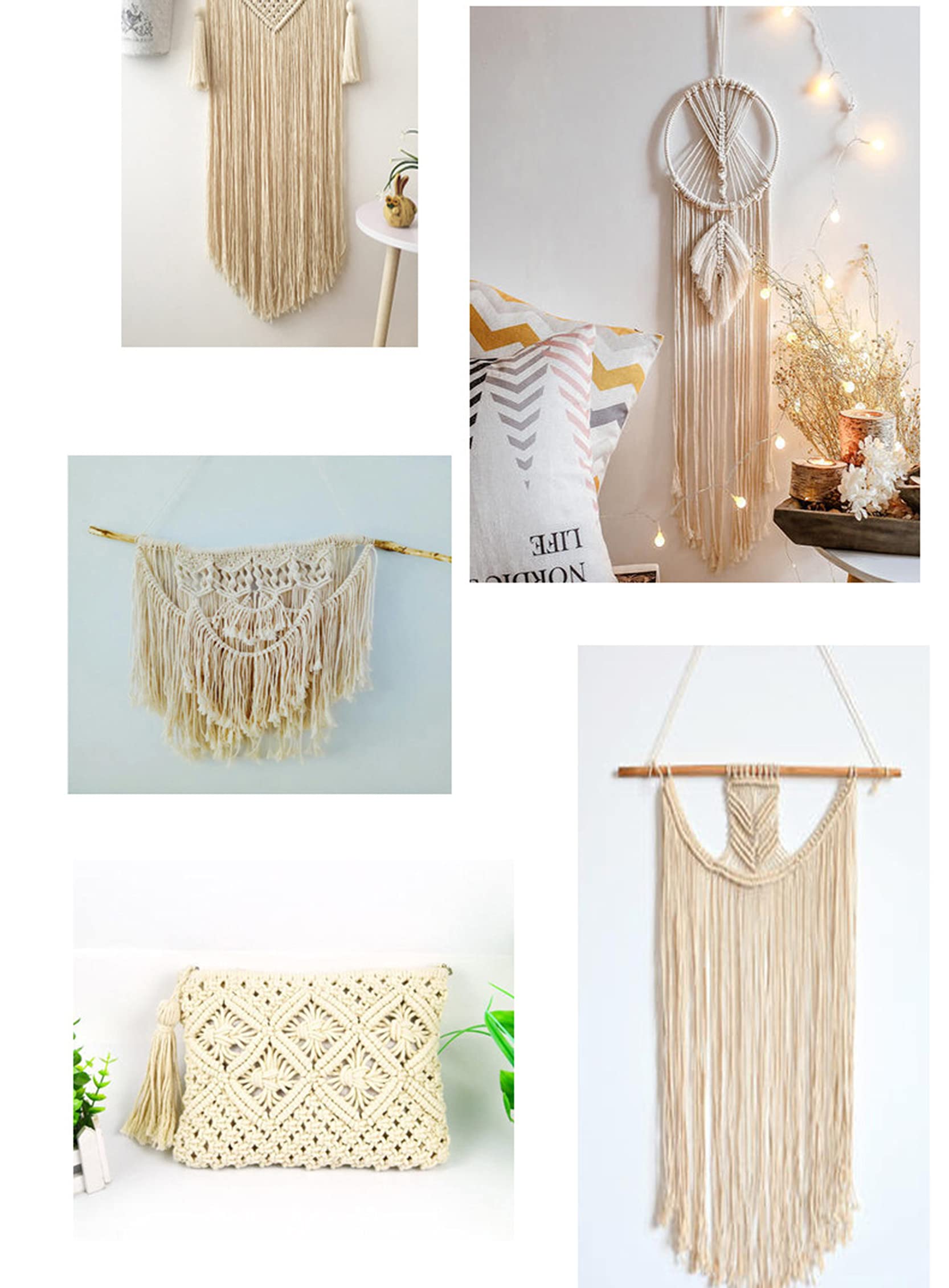 ZNKZJ Cordón de macramé de algodón 2 Piezas,Cuerda de macramé Cordón de algodón Trenzado Fuerte Suave 200m / 500m / 1000m,para Colgar en la Pared de macramé Hecho a Mano,Beige-5mm_500m