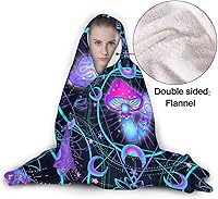 Vista 2 de Manta con capucha de hongos para adultos, Navidad, cumpleaños, regalos para mujeres y hombres, poncho hippie morado con capucha de 40 x 50 pulgadas