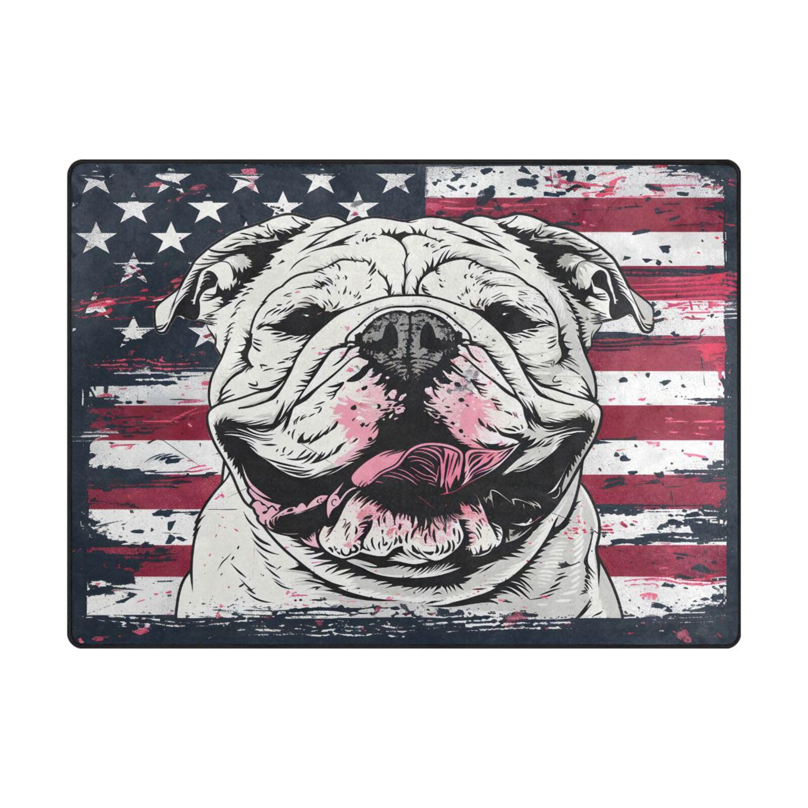Tapis de sol contemporain doux et grand format 203x147 drapeau américain