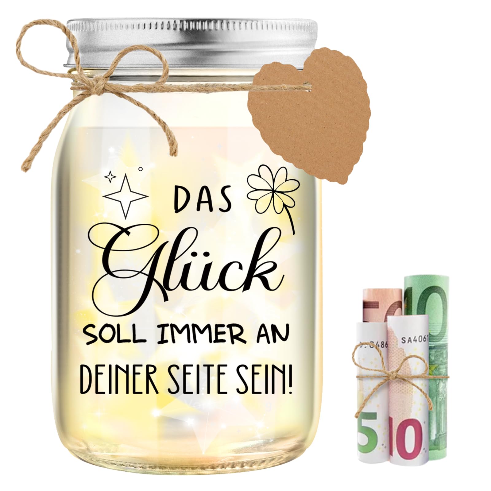 LED Flaschenlicht mit Spruch Glückslicht, Geldgeschenke Glückslicht Dekolicht, Geschenk für Frauen Freundin Schwester Kollegin Mama Lieblingsmensch, Geschenke für Geburtstag Hochzeit Weihnachten