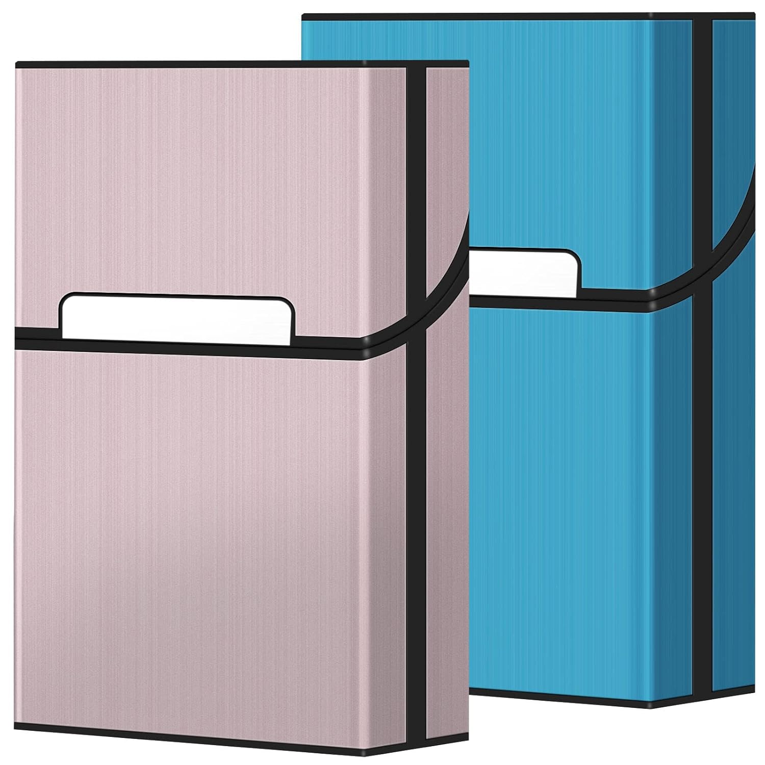 roygra Cigarette Case (2 Pack), Magnetic Switch 20pcs Cigarette Holder Case for Men Women, Cigarettes Smoking Accessories, Metal and Plastic Box for Smoke (Blue + Rosegold, 85mm King Size)