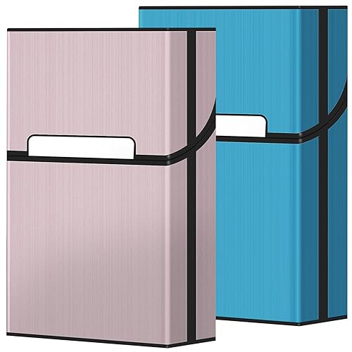 roygra Estuche para cigarrillos, aluminio cepillado magnético, capacidad de 20, paquete de 2 unidades (azul + oro rosa, tamaño King de 3.346in)