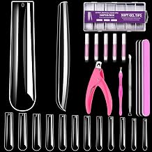 MORGLES Extra Long Tapered Square Nail Tips, 240 Pcs 3XL Full Cover Fake Tips Clear Nail Kit with Glue, Clipper, Files and Cuticle Fork for Acrylic Home DIY with Box