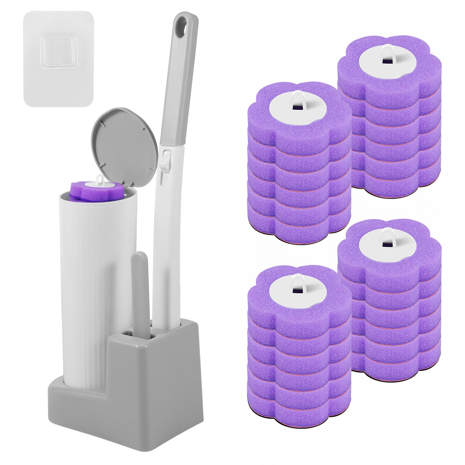 Brosse WC avec recharge d'éponge jetable violette pour un nettoyage rapide des toilettes