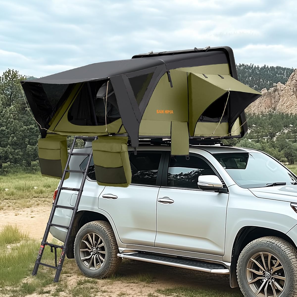 Sanhima Tienda de campaña en la azotea, carcasa dura, Jervis Overland, tienda de campaña de aluminio ABS con ventana de observación de estrellas y tira de luz LED para coche, SUV, camión, camping, 2-3 personas