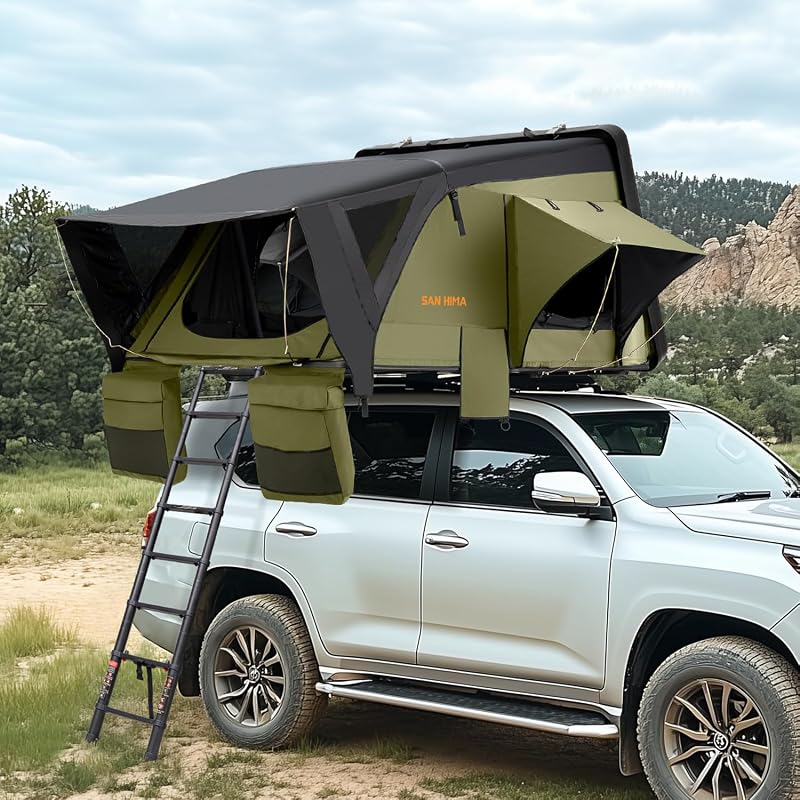 Sanhima Tienda de campaña en la azotea, carcasa dura, Jervis Overland, tienda de campaña de aluminio ABS con ventana de observación de estrellas y tira de luz LED para auto, SUV, camión, camping, 2-3 personas