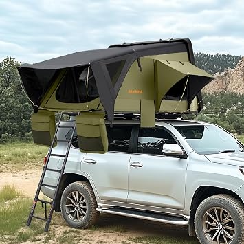 Sanhima Rooftop Tent Hard Shell - Jervis Overland Aluminium ABS Roof Top Tent w/Stargaze Window & LED Strip Light for Car SUV Truck Camping, 2-3 People