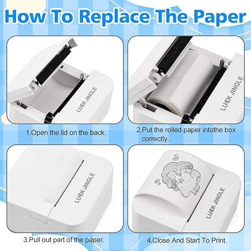 Miniatura 4 de Mini impresora de bolsillo, impresora térmica sin tinta Bluetooth con 6 rollos de papel térmico y calcomanías, impresora inteligente inalámbrica