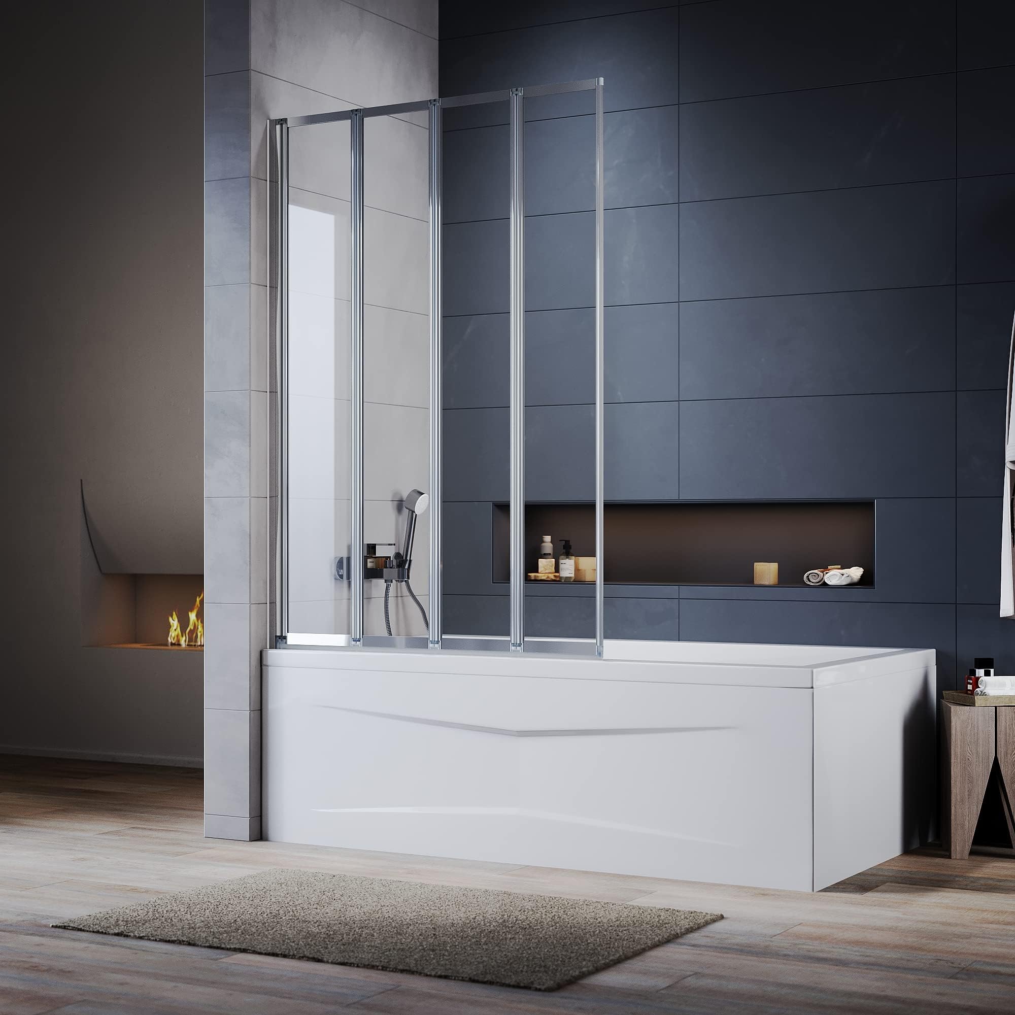 800mm 4 Panel Folding Bath Screen,Over Bath Shower Screen Door Toughened Safety Glass for Bathtub Door Pivot Swing Panel - Easy Install