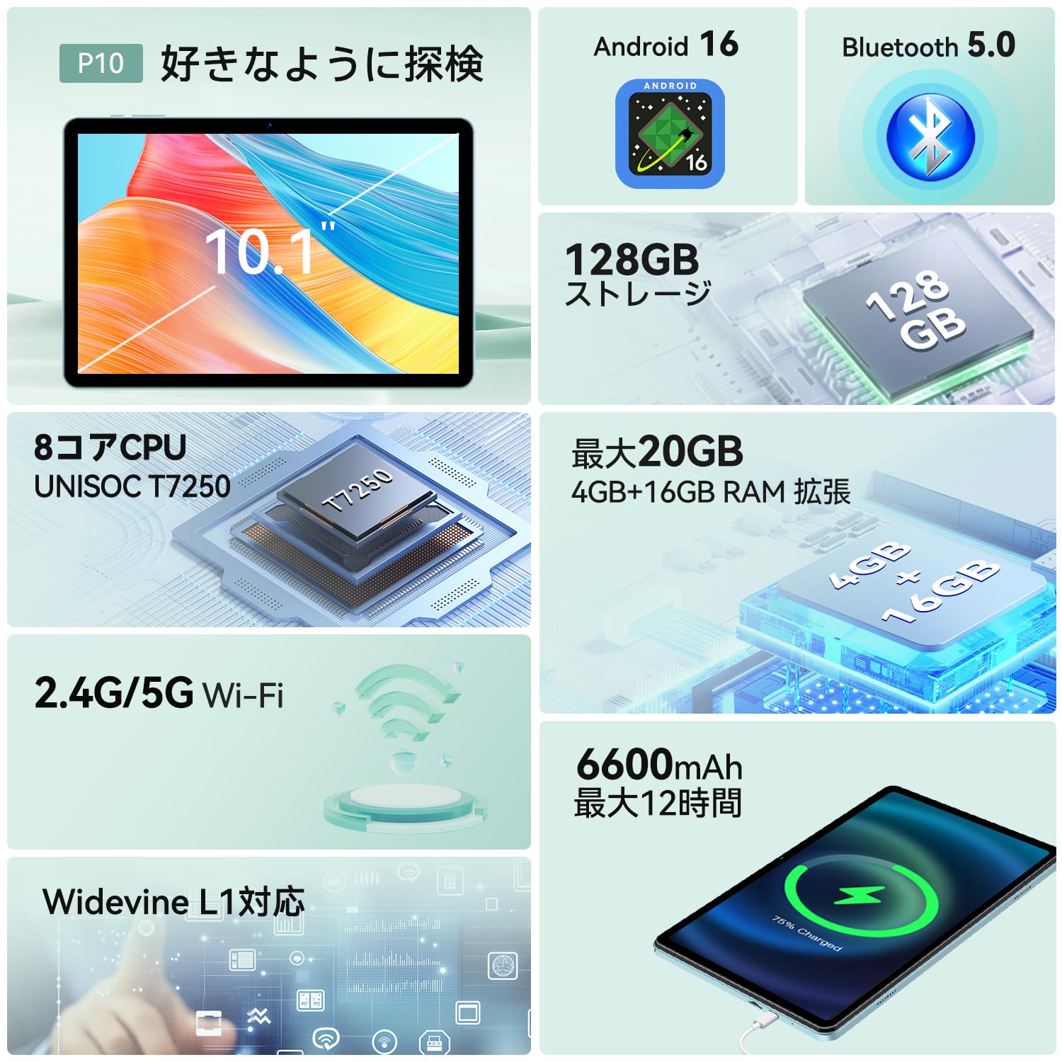 Amazon.co.jp: android16 タブレット 10インチ 2026最新 wi-fiモデル