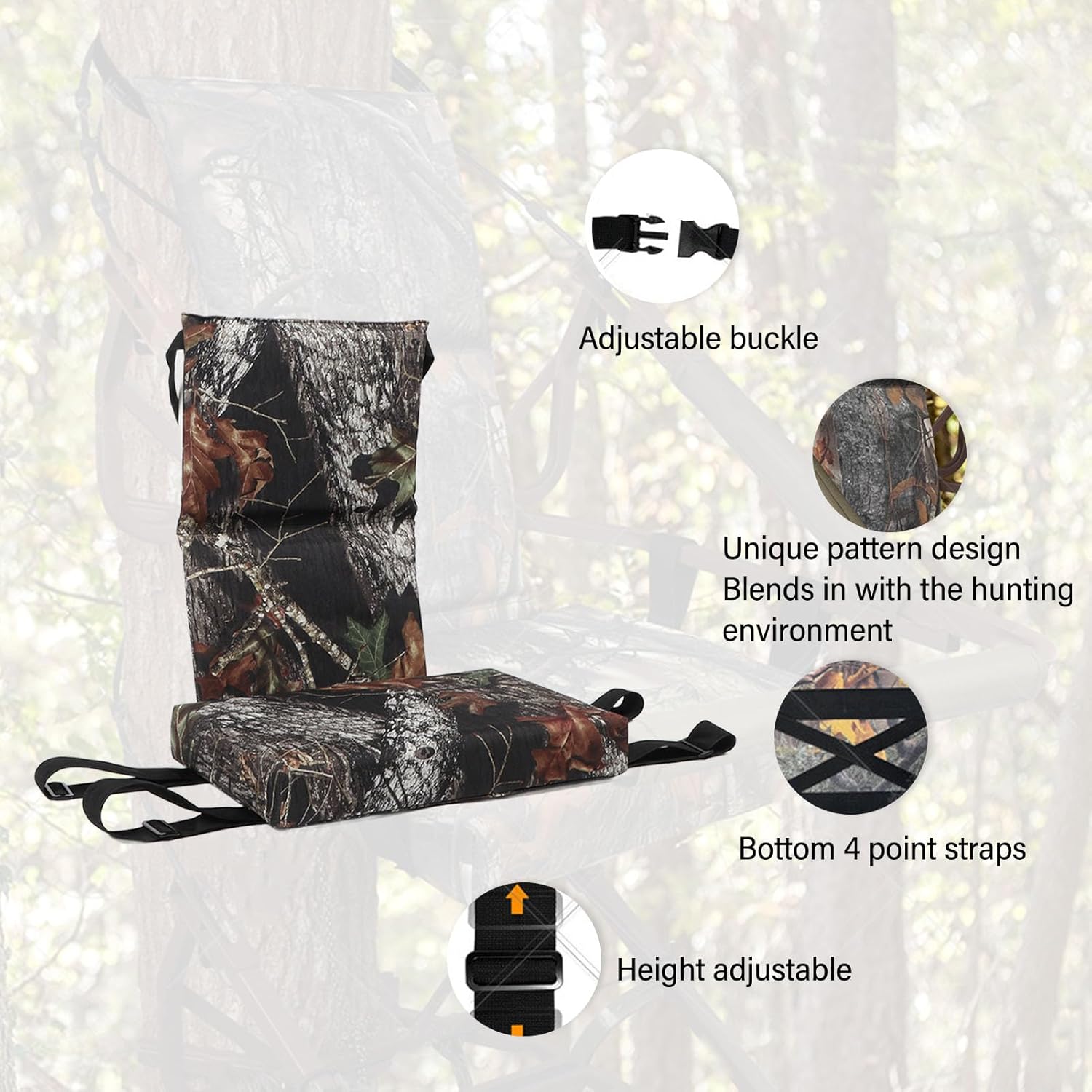 CCYLEZ Replacement Seat Cushion, Portable Camouflage Anti Slip with Straps for Outdoor, Oak