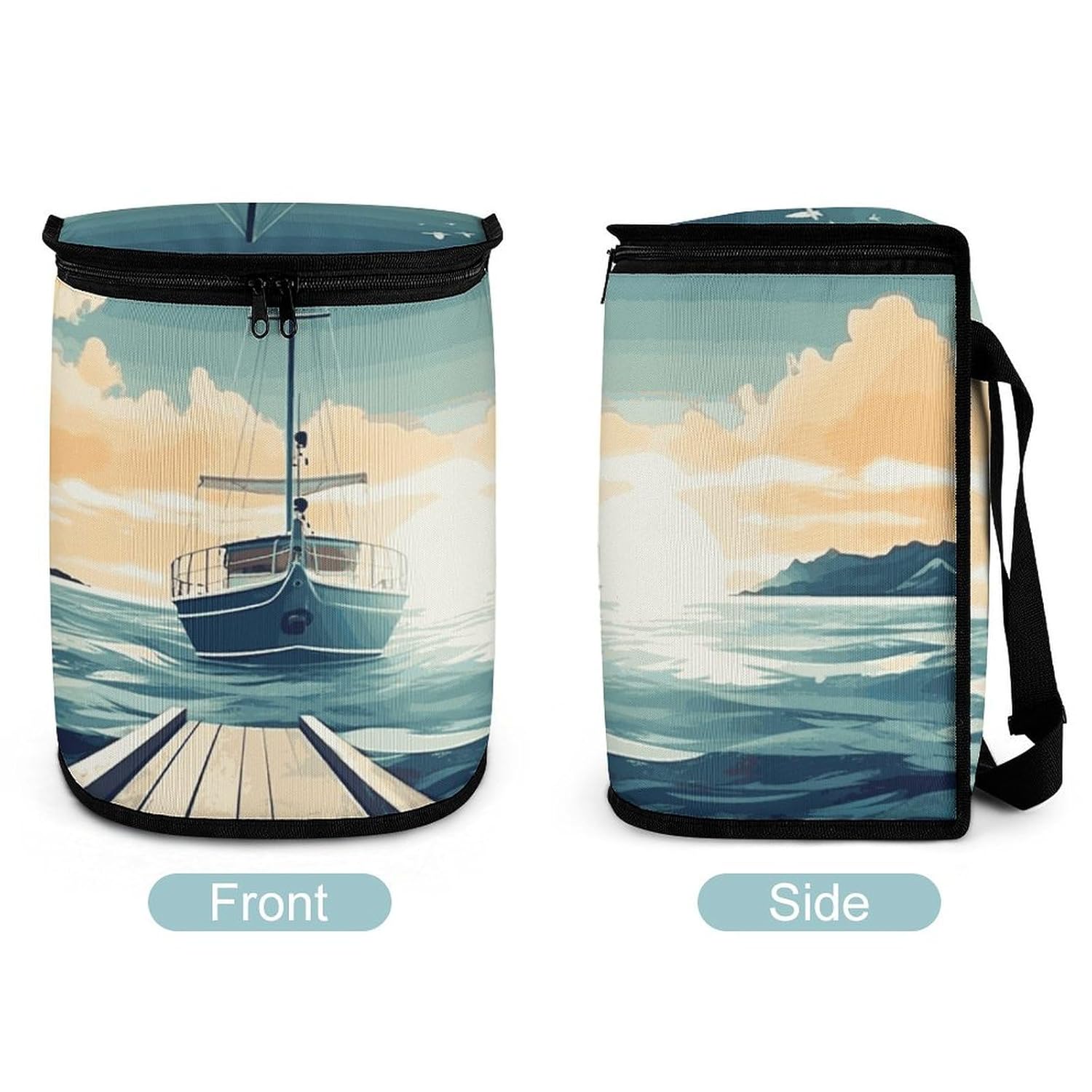 Hanging Car Trash Bag Boat Seascape Theme Printed Car Garbage Storage Bag Leakproof Car Trash Can Portable Garbage Storage Bags