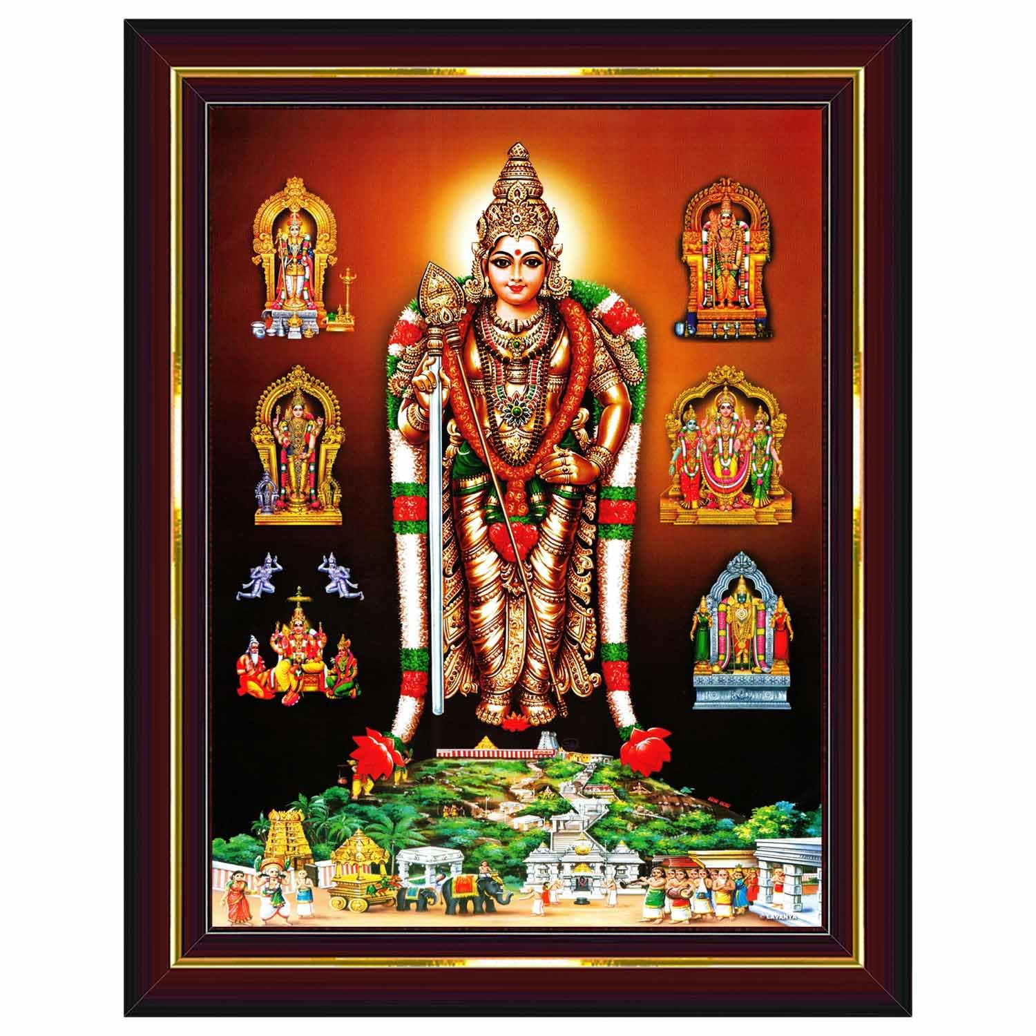 Pavan Photo Laminations Tiruchendur Murugan Lord Subramanya Swamy Wall Painting Framed Home Decor (Wood,Matte,Brown,Small Size,6 x 8 Inch) B1049S