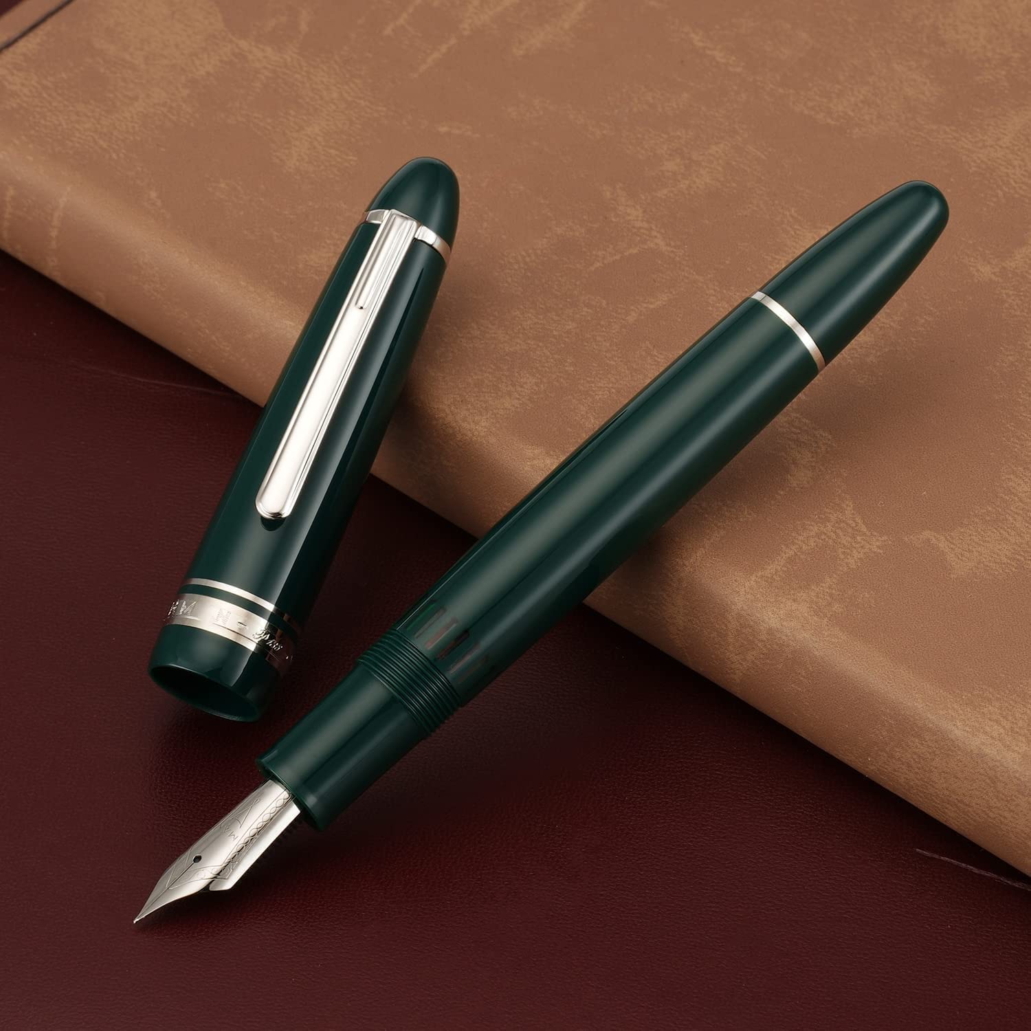 Erofa Majohn A2 Press Estilográfica Pluma Extra Fina Con Caja, Pluma De Tinta De Resina Azul Retráctil Con Juego De Bolígrafos De Escritura Convertidor (Versión De Clip Plateado