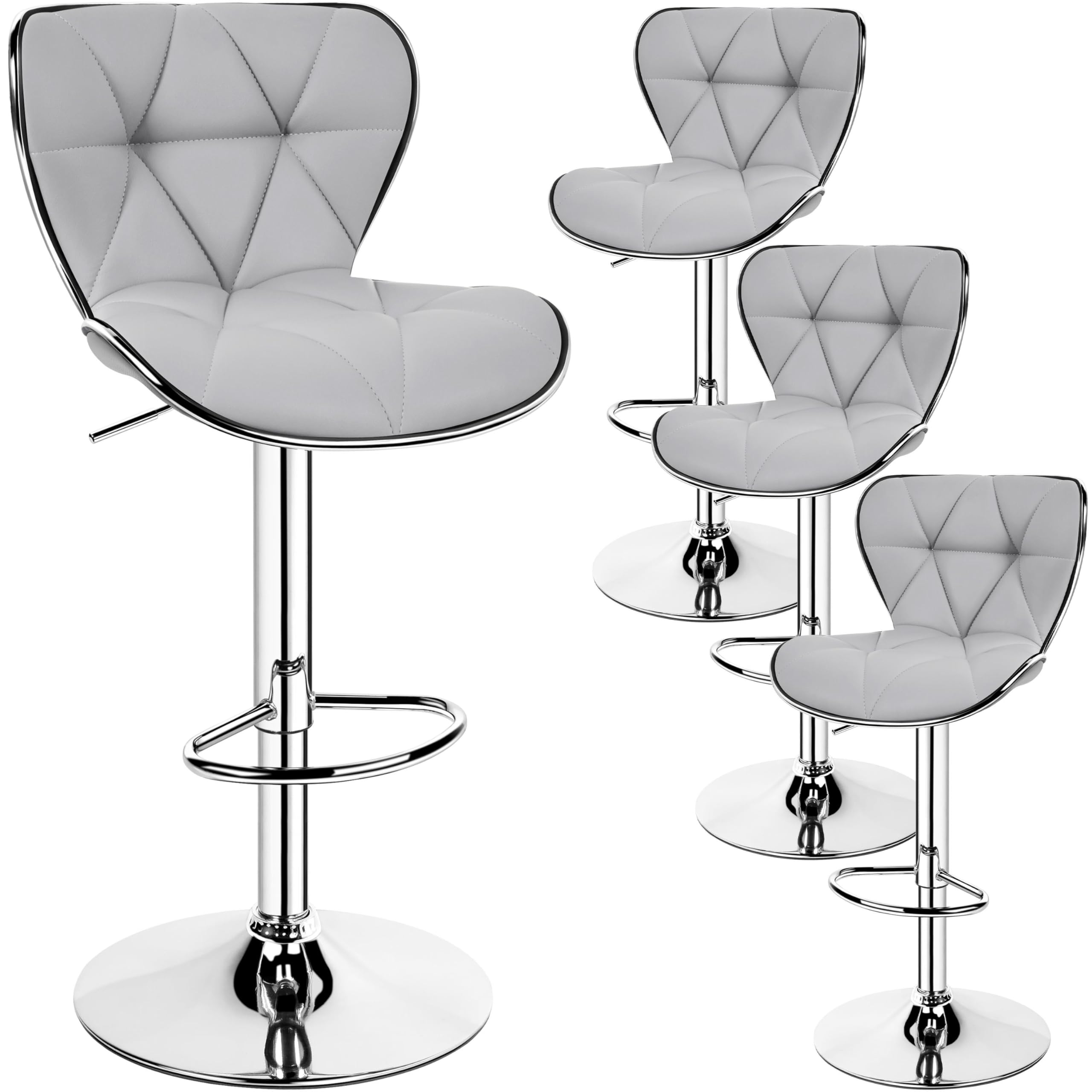 Yaheetech Bar Stools Set of 4, Island Chairs Shell Back, PU Leather Adjustable Barstools, Swivel Barstools with Footrest for Home Kitchen, Light Gray