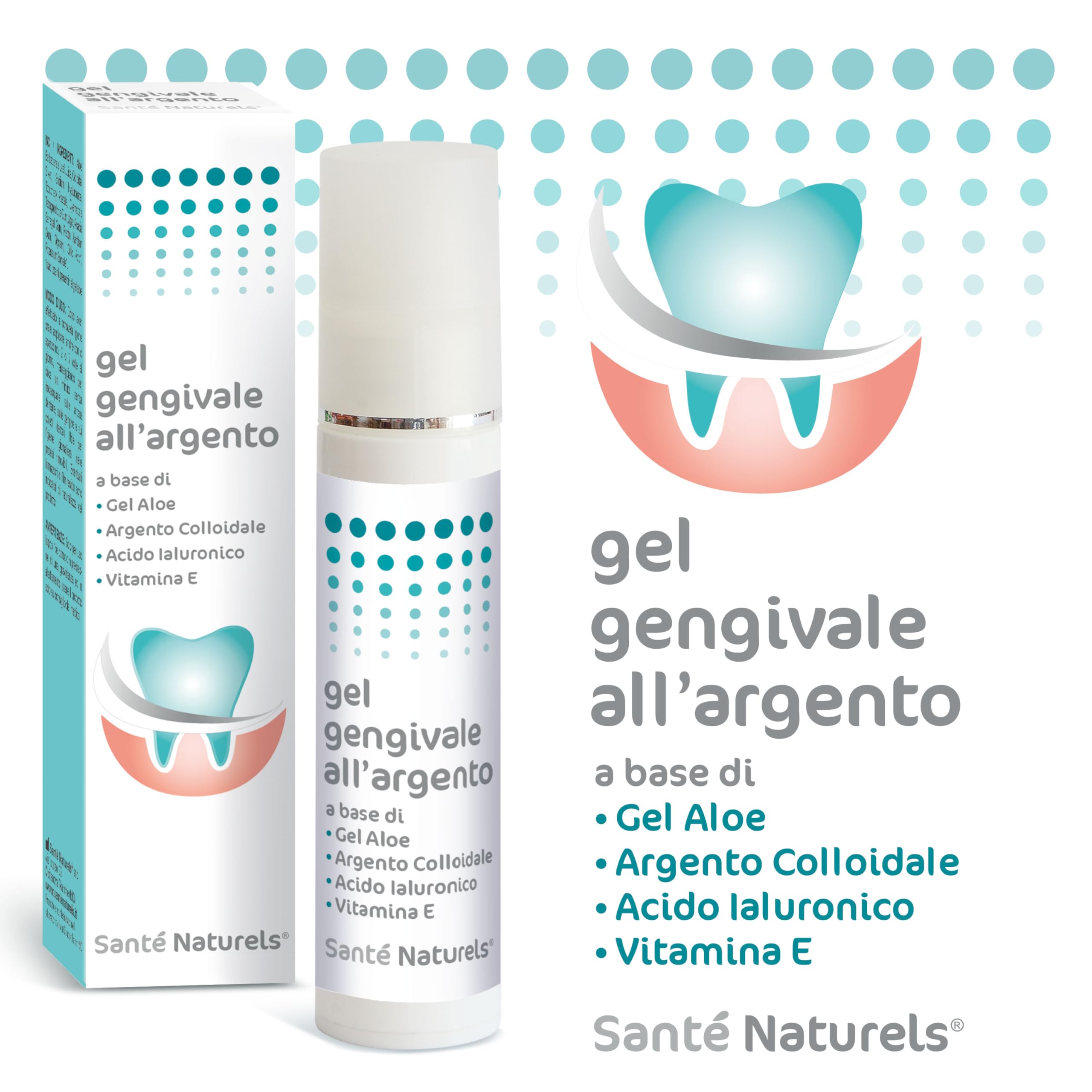 Gel gingival 50 ml ● Gel para la dentición con Plata Coloidal Verdadera, Ácido Hialurónico, Aloe y Vitamina E ● Tratamiento para encías inflamadas y retraídas