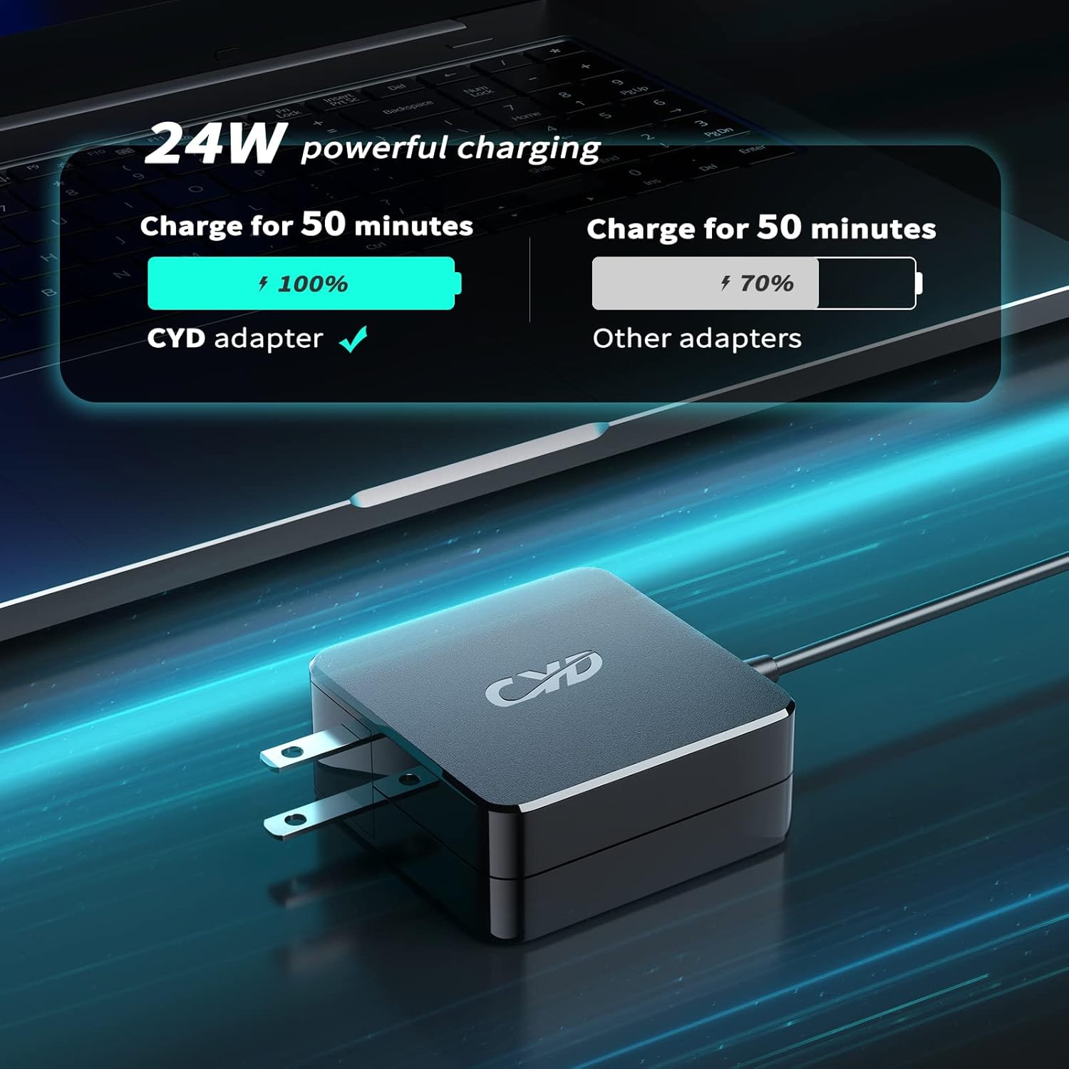 CYD 24W 12V 2A PowerFast Laptop Charger Compatible for Asus Power Supply Chromebook-C100 C100P C201 C201P C201PA ADP-24EW B Power-Supply-Cord