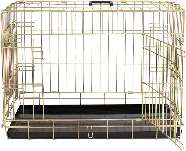 Lords & Labradors Deluxe Metal Dog Crate in Gold (XLarge, 42) | Foldable Dog Crate with Tray | 2 Door | Pet Safe Galvanised Steel | Metal Crate for Dogs Includes Carry Handle | Wired Metal Dog Crate