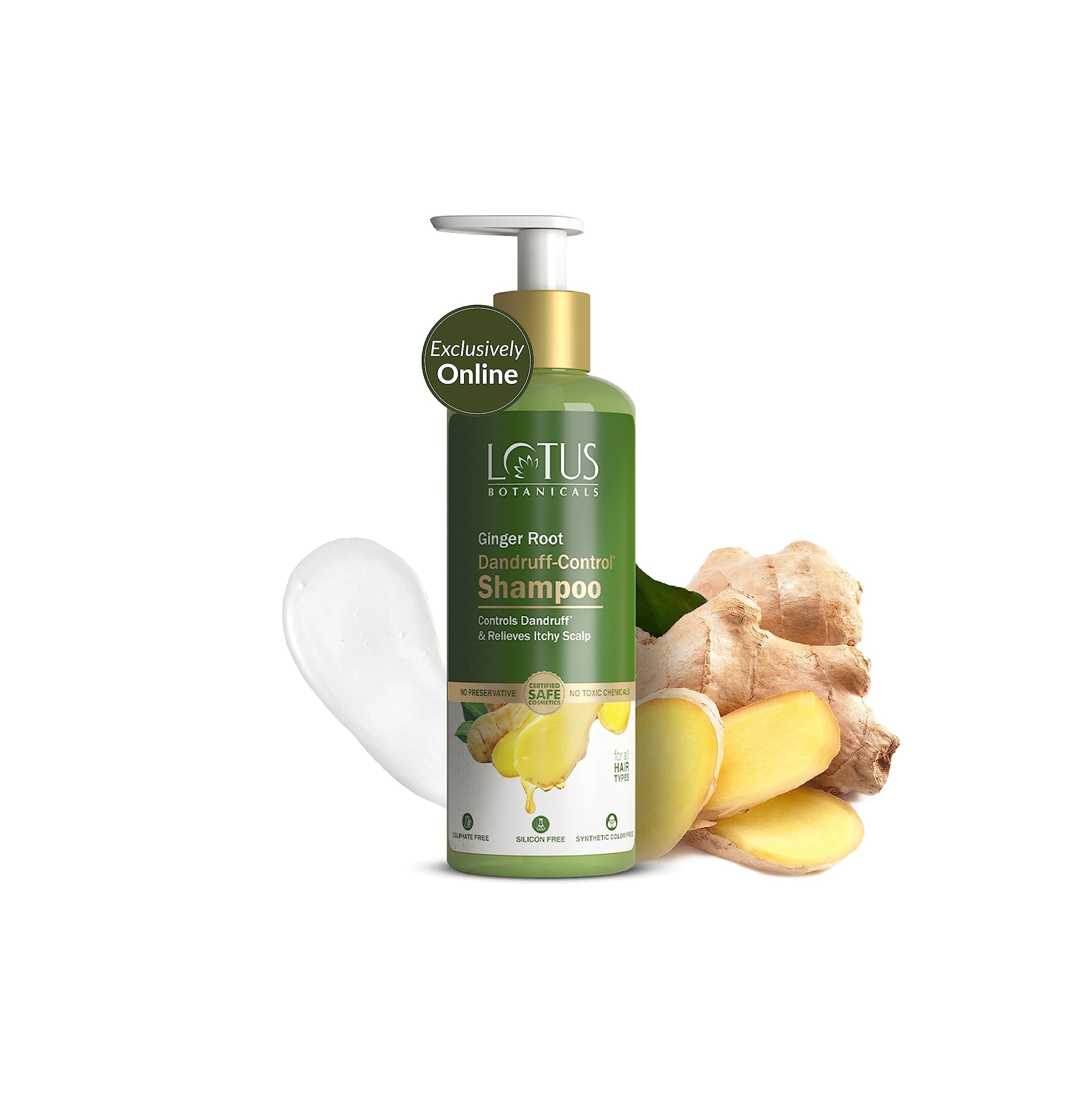 Lotus Botanicals Dandruff-Control Shampoo | Ginger Root & Tea Tree Oil | Anti Dandruff | Silicon, Sulphate & Chemical Free | For All Hair Types | For Women and Men| 300ml