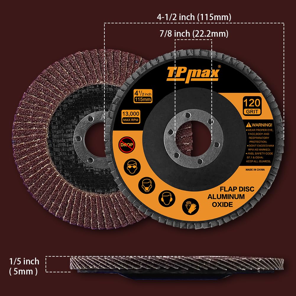 40 discos de solapa, 4-1/2 pulgadas, rueda de lijado para amoladora angular tipo 27, óxido de aluminio abrasivo, varios granos 40, 60, 80, 120