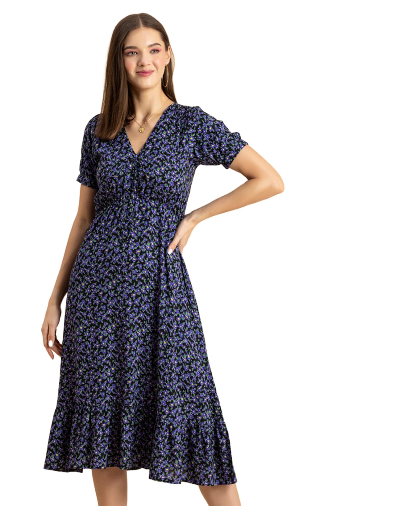 moomaya Women’s Printed Summer Dress, V-Neck Ruffled Viscose Midi Dress, Sundress-picture-23
