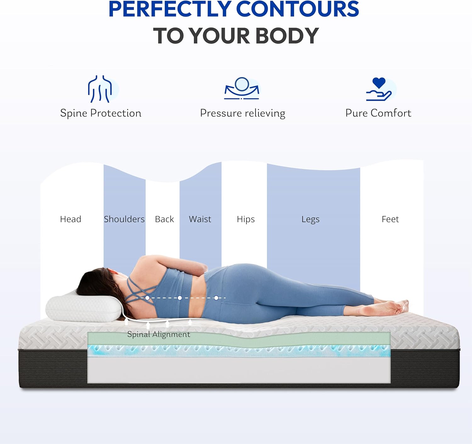 12 Inch Queen Size Mattress, Gel-Infused Green Tea Memory Foam Mattress for Back Pain Relief & Cool Sleep, Medium Plush Feel, Fiberglass Free & CertiPUR-US Certified, Mattress in a Box