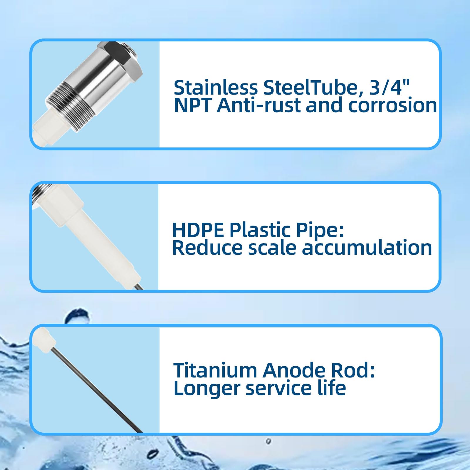 Anodo alimentato Rod per il serbatoio del gallone dello scaldabagno, Rod elettrico dell'anodo, elimina l'odore marcio dell'uovo (carro armato da 10-100 galloni)