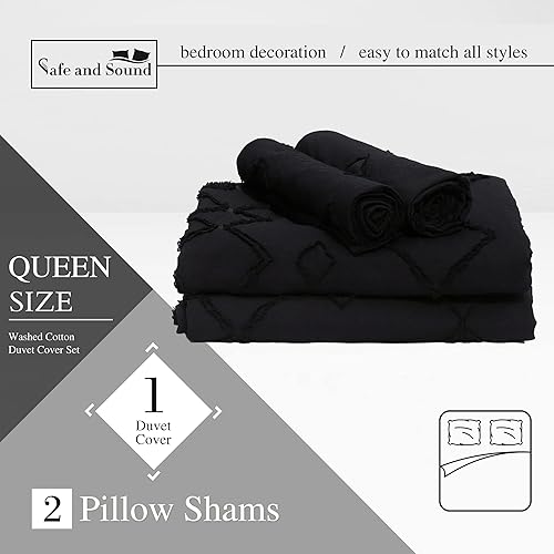 Miniatura 6 de Safe and Sound Juego de funda de edredón, suave, transpirable de 3 piezas con cierre de cremallera, 8 lazos en las esquinas, 2 fundas de almohada, 1