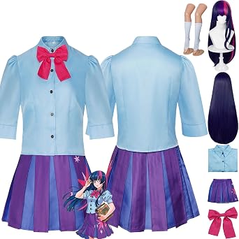 Anime Character Twilight Sparkle Cosplay Costume Outfit Pinkie Pie Role Play JK Sailor Uniform Full Set Halloween Carnival Party Dress Up Suit with Wig for Women
