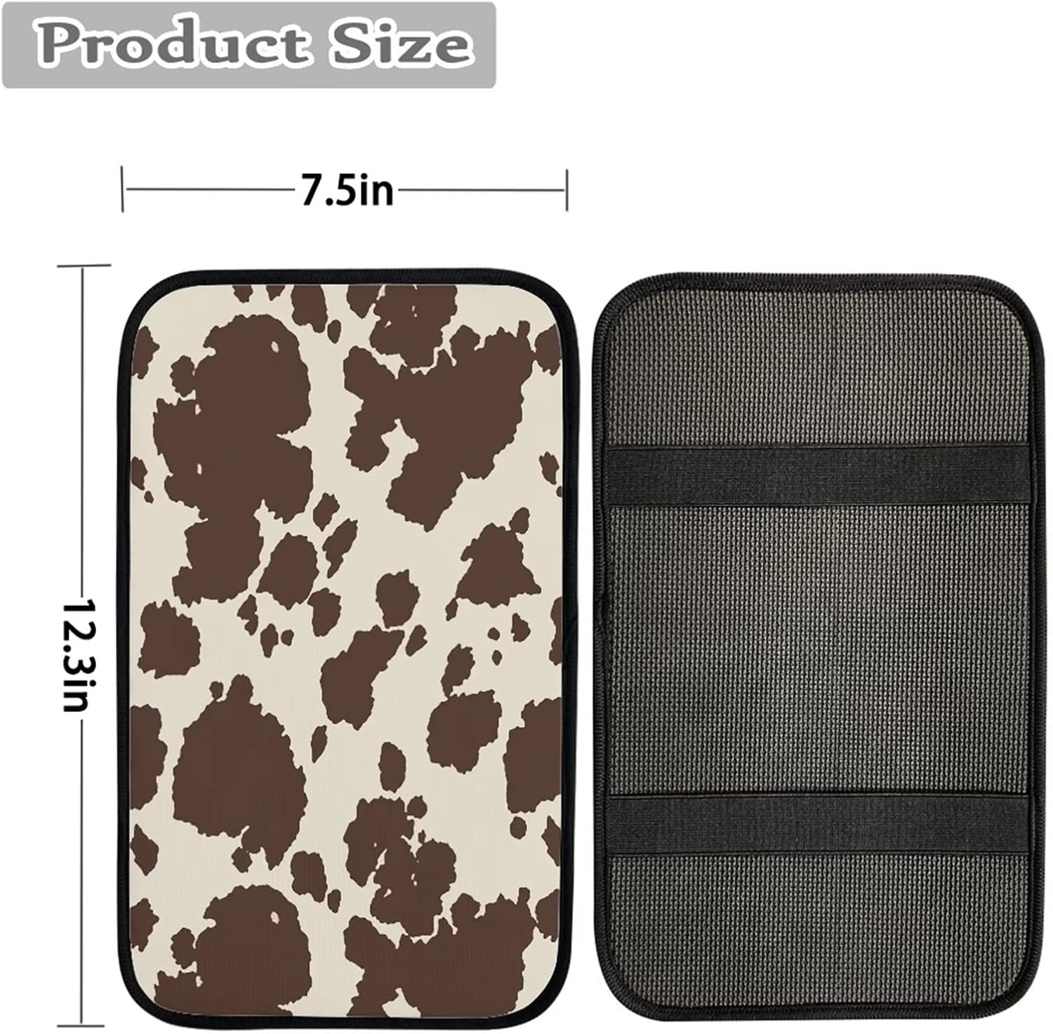 Dreaweet Brown Cow Print Auto Center Console Pad, Breathable Car Armrest Seat Box Cover Protector Universal Fit Cushion for Most Cars image 2