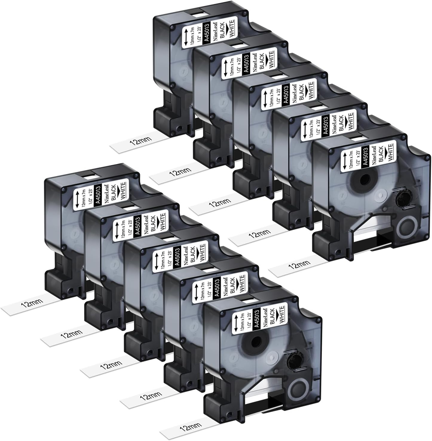 NineLeaf 10PK Compatible for Dymo D1 Label Tape Black on White 45013 45013S 45113 S0720530 1/2" 12mm x 23' for Dymo Label Maker Refills LabelManager 160 260P 210D 280 360D 420 450 ColorPop