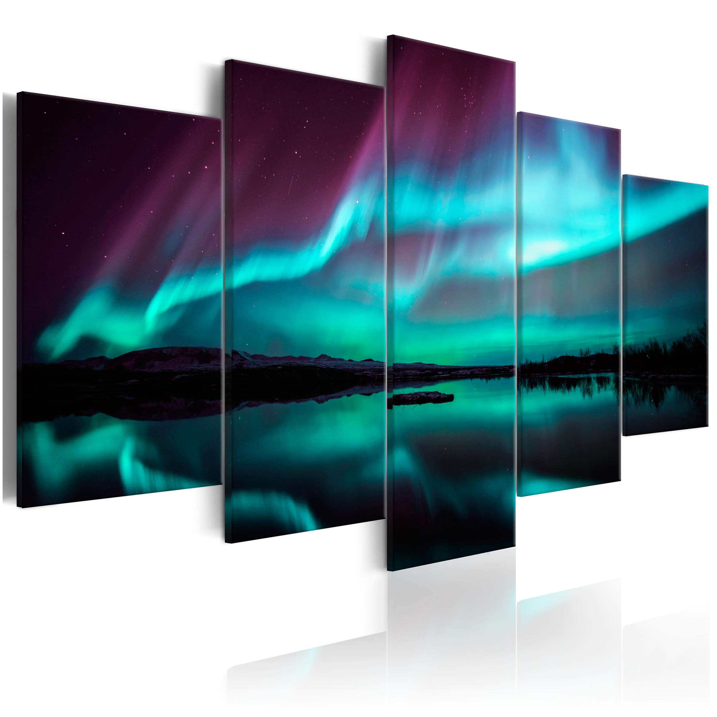 decomonkey | Canvas Print Aurora Northern Lights | 39.4" x 19.7" / 100x50 cm | Wall Art | Wall Picture | Non-Woven Canvas | Photo 5 pieces | Landscape Decoration Print Decor Living Room | Night Sky